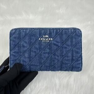 Coach Medium Id Zip Wallet With Quilting In Denim & Leather CAP29 NWT